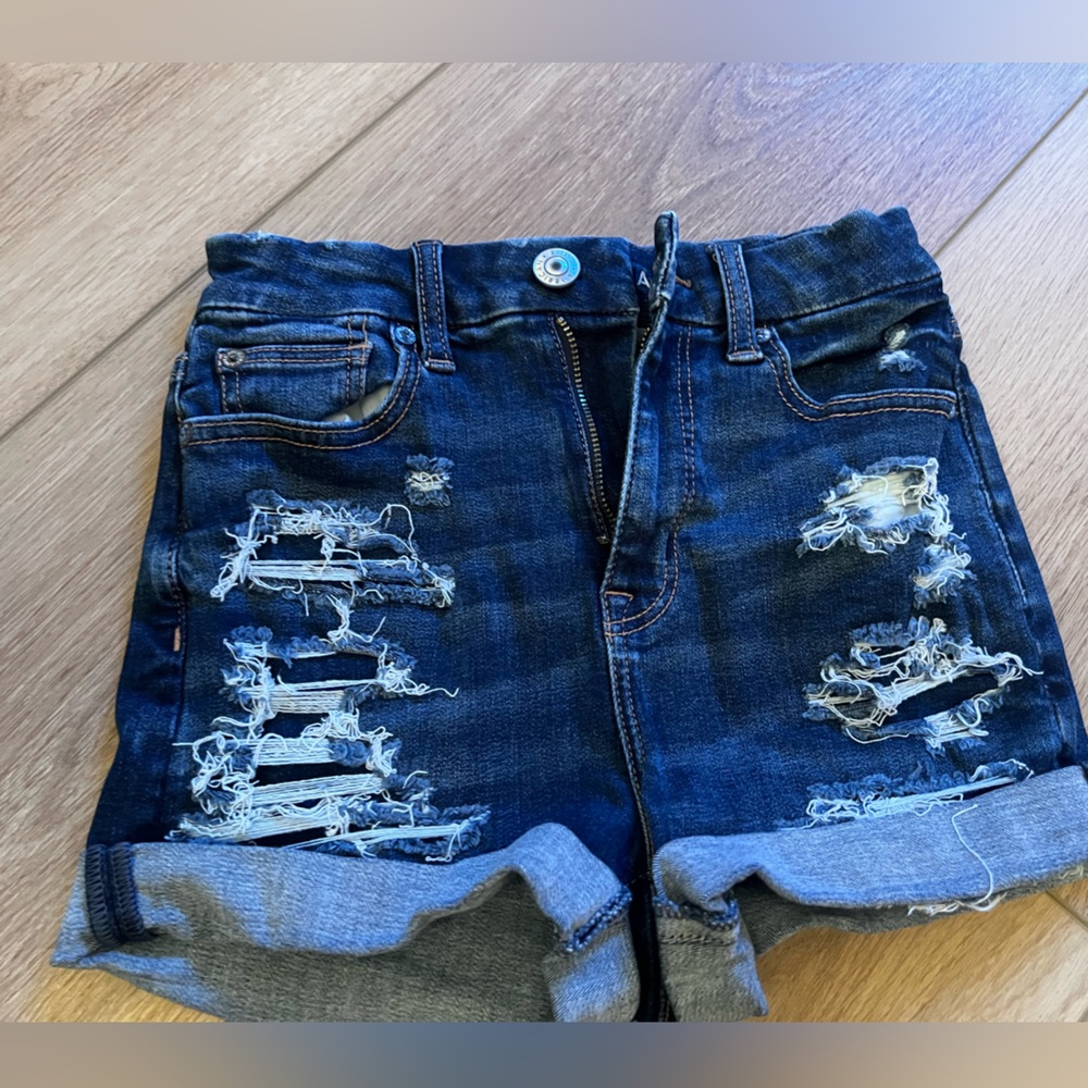 American Eagle Outfitters Dark Blue Distressed Jean Shorts